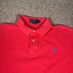 Polo Ralph Lauren Mens Red Pique Short Sleeve Polo Shirt Blue Pony Size L